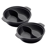NNEAGS 2X 32CM Round Cast Iron Shabu Shabu Hotpot Beef Chicken Stew Wok Two-Flavor Division
