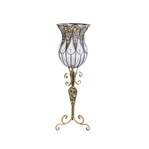 NNEAGS 85cm European Clear Glass Floor Home Decor Flower Vase with Tall Metal Stand