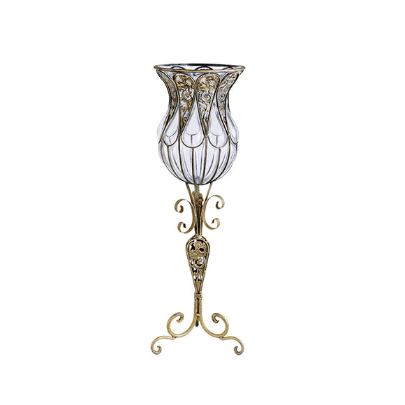 NNEAGS 85cm European Clear Glass Floor Home Decor Flower Vase with Tall Metal Stand