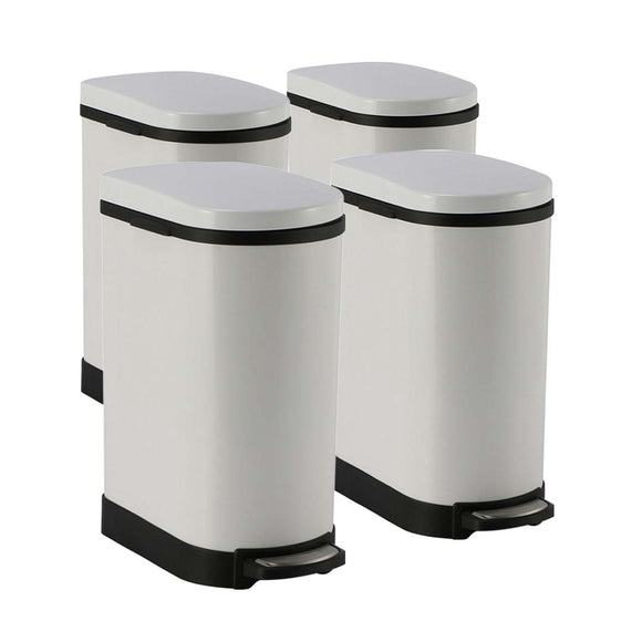 NNEAGS 4X 10L Foot Pedal Stainless Steel Rubbish Recycling Garbage Waste Trash Bin U White