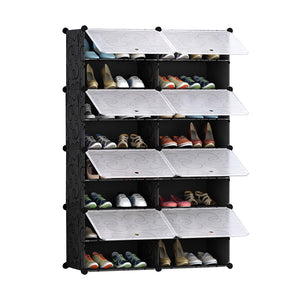 NNEAGS 8 Tier 2 Column Shoe Rack Organizer Sneaker Footwear Storage Stackable Stand Cabinet Portable Wardrobe with Cover