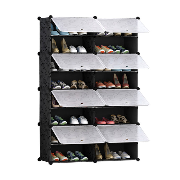 NNEAGS 8 Tier 2 Column Shoe Rack Organizer Sneaker Footwear Storage Stackable Stand Cabinet Portable Wardrobe with Cover