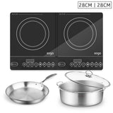 NNEAGS Dual Burners Cooktop Stove 28cm Stainless Steel Induction Casserole and 28cm Fry Pan