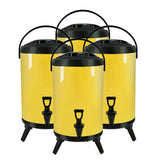 NNEAGS 4X 10L Stainless Steel Insulated Milk Tea Barrel Hot and Cold Beverage Dispenser Container with Faucet Yellow