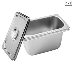 NNEAGS 2X GN Pan Full Size 1/3 GN Pan 15cm Deep Stainless Steel Tray With Lid