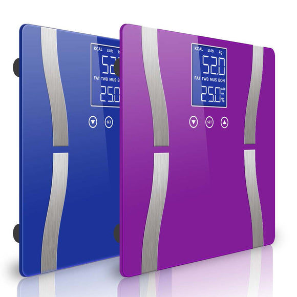 NNEAGS 2X Glass LCD Digital Body Fat Scale Bathroom Electronic Gym Water Weighing Scales Blue/Purple