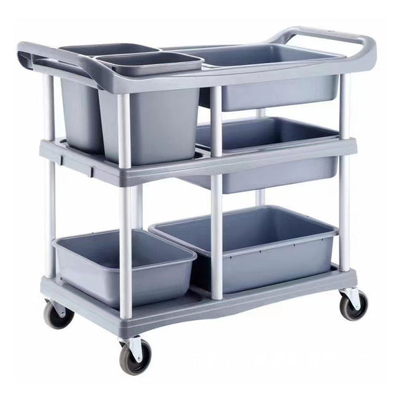 NNEAGS 3-Tier Soiled Food Trolley Dirty Plate Cart Five Buckets Kitchen Food Utility
