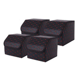 NNEAGS 4X Leather Car Boot Collapsible Foldable Trunk Cargo Organizer Portable Storage Box Black/Red Stitch Small
