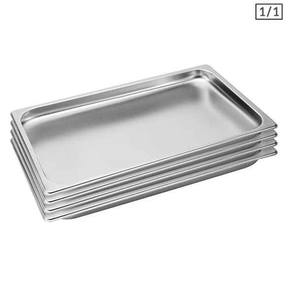 NNEAGS 4X GN Pan Full Size 1/1 GN Pan 2cm Deep Stainless Steel Tray