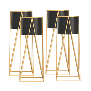 NNEAGS 4X 70cm Gold Metal Plant Stand with Black Flower Pot Holder Corner Shelving Rack Indoor Display