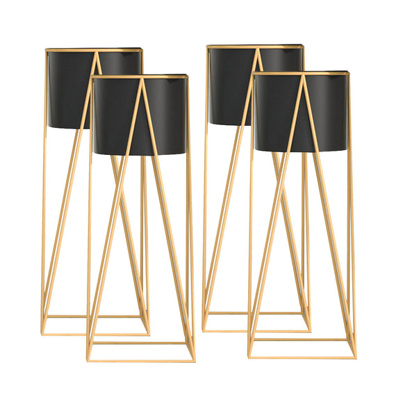 NNEAGS 4X 70cm Gold Metal Plant Stand with Black Flower Pot Holder Corner Shelving Rack Indoor Display