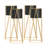NNEAGS 4X 70cm Gold Metal Plant Stand with Black Flower Pot Holder Corner Shelving Rack Indoor Display