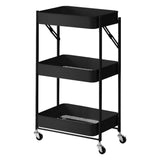 NNEAGS 3 Tier Steel Black Foldable Kitchen Cart Multi-Functional Shelves Portable Storage Organizer with Wheels
