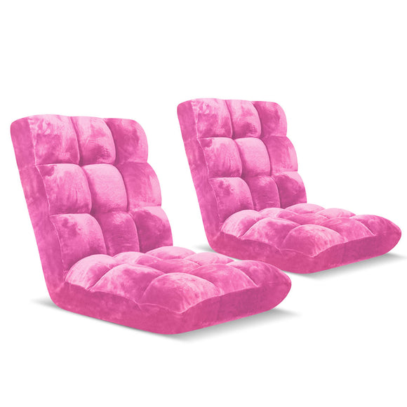 NNEAGS 2X Floor Recliner Folding Lounge Sofa Futon Couch Folding Chair Cushion Light Pink
