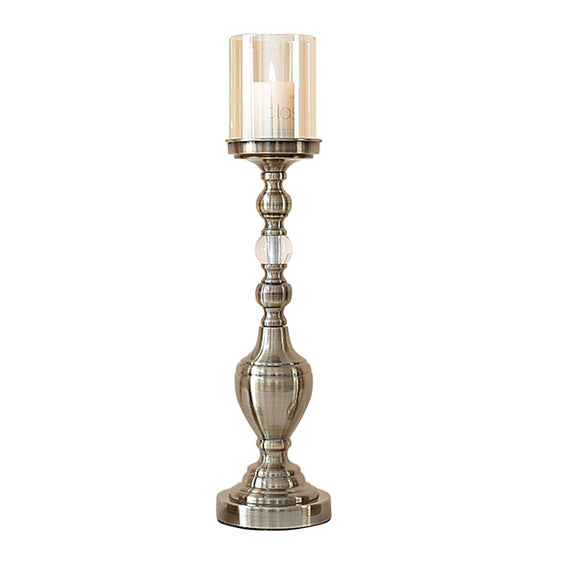 NNEAGS 49.5cm Glass Candlestick Candle Holder Stand Pillar Glass/Iron Metal