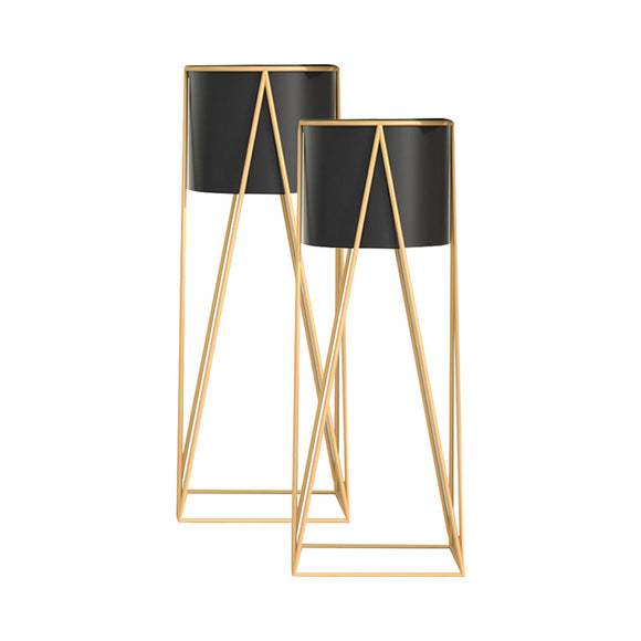 NNEAGS 2X 50cm Gold Metal Plant Stand with Black Flower Pot Holder Corner Shelving Rack Indoor Display