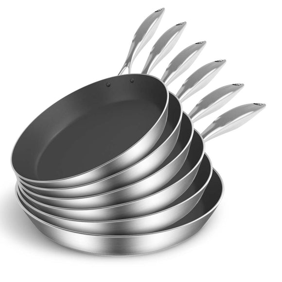 NNEAGS 6X Stainless Steel Fry Pan Frying Pan Induction FryPan Non Stick Interior Skillet