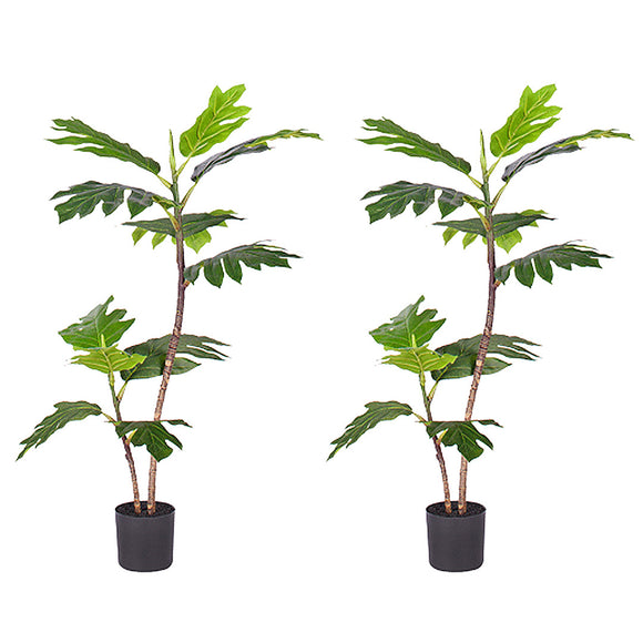 NNEAGS 2X 90cm 2-Trunk Artificial Natural Green Split-Leaf Philodendron Tree Fake Tropical Indoor Plant Home Office Decor
