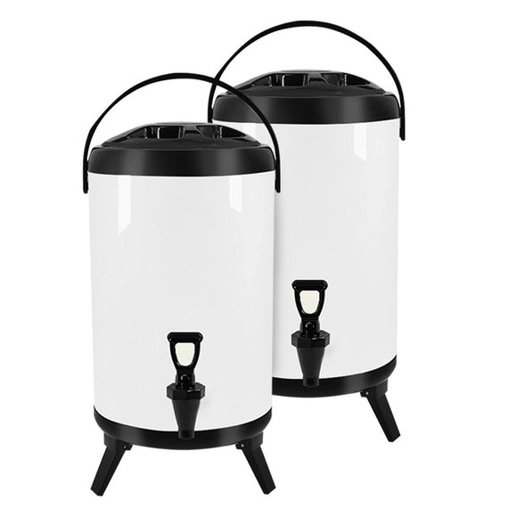 NNEAGS 2X 10L Stainless Steel Insulated Milk Tea Barrel Hot and Cold Beverage Dispenser Container with Faucet White