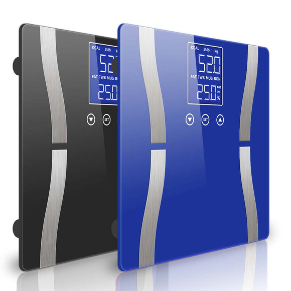 NNEAGS 2X Glass LCD Digital Body Fat Scale Bathroom Electronic Gym Water Weighing Scales Black/Blue