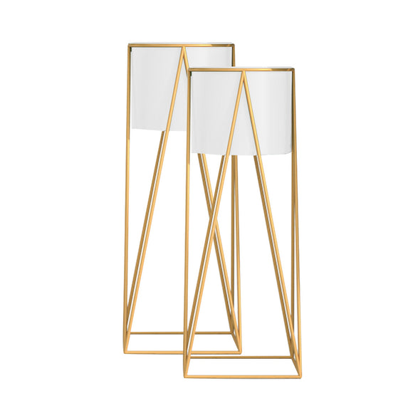 NNEAGS 2X 70cm Gold Metal Plant Stand with White Flower Pot Holder Corner Shelving Rack Indoor Display