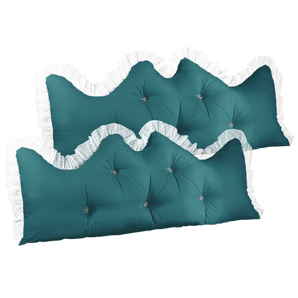 NNEAGS 2X 150cm Blue-Green Princess Bed Pillow Headboard Backrest Bedside Tatami Sofa Cushion with Ruffle Lace Home Decor