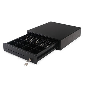 NNEAGS Black Heavy Duty Cash Drawer Electronic 4 Bills 8 Coins Cheque Slot Tray Pos 350