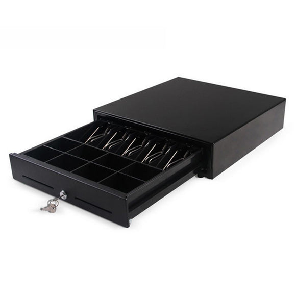 NNEAGS Black Heavy Duty Cash Drawer Electronic 4 Bills 8 Coins Cheque Slot Tray Pos 410