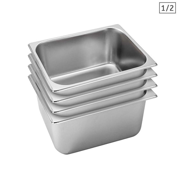 NNEAGS 4X GN Pan Full Size 1/2 GN Pan 20cm Deep Stainless Steel Tray