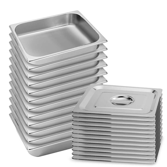 NNEAGS 12X GN Pan Full Size 1/2 GN Pan 6.5cm Deep Stainless Steel Tray with Lid
