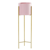 NNEAGS 2 Layer 60cm Gold Metal Plant Stand with Pink Flower Pot Holder Corner Shelving Rack Indoor Display