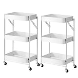 NNEAGS 2X 3 Tier Steel White Foldable Kitchen Cart Multi-Functional Shelves Portable Storage Organizer with Wheels
