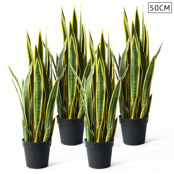 NNEAGS 4X 50cm Artificial Indoor Yellow Edge Tiger Piran Fake Decoration Tree Flower Pot Plant