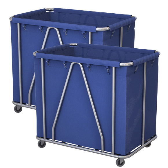 NNEAGS 2X Stainless Steel Large Soiled Linen Laundry Trolley Cart with Wheels Blue