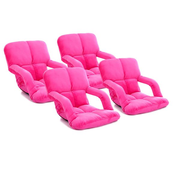 NNEAGS 4X Foldable Lounge Cushion Adjustable Floor Lazy Recliner Chair with Armrest Pink