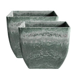 NNEAGS 2X 32cm Green Grey Square Resin Plant Flower Pot in Cement Pattern Planter Cachepot for Indoor Home Office