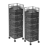 NNEAGS 2X 5 Tier Steel Square Rotating Kitchen Cart Multi-Functional Shelves Portable Storage Organizer with Wheels