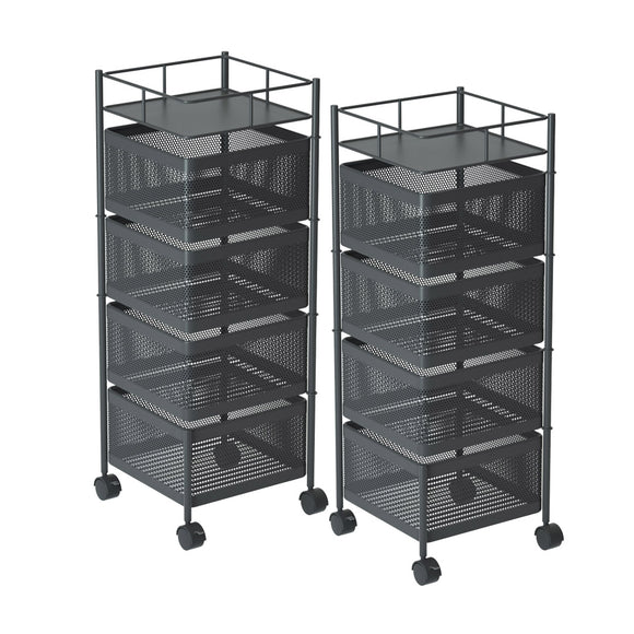 NNEAGS 2X 4 Tier Steel Square Rotating Kitchen Cart Multi-Functional Shelves Portable Storage Organizer with Wheels