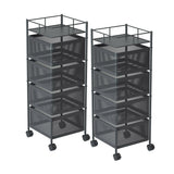 NNEAGS 2X 4 Tier Steel Square Rotating Kitchen Cart Multi-Functional Shelves Portable Storage Organizer with Wheels