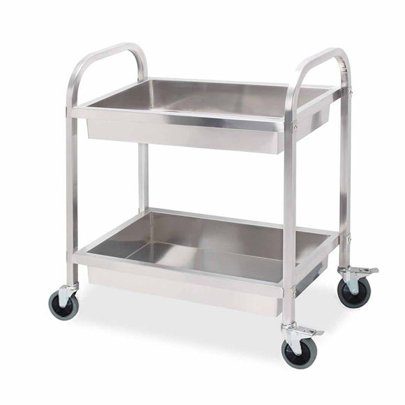 NNEAGS 2 Tier 85x45x90cm Stainless Steel Kitchen Trolley Bowl Collect Service Food Cart Medium
