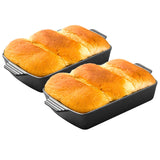 NNEAGS 2X 33cm Cast Iron Rectangle Bread Cake Baking Dish Lasagna Roasting Pan