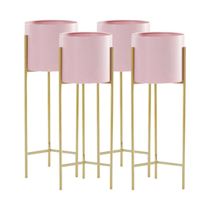 NNEAGS 4X 2 Layer 60cm Gold Metal Plant Stand with Pink Flower Pot Holder Corner Shelving Rack Indoor Display