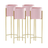 NNEAGS 4X 2 Layer 60cm Gold Metal Plant Stand with Pink Flower Pot Holder Corner Shelving Rack Indoor Display