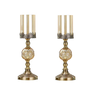 NNEAGS 2X 42cm Glass Candle Holder Candle Stand Glass/Metal