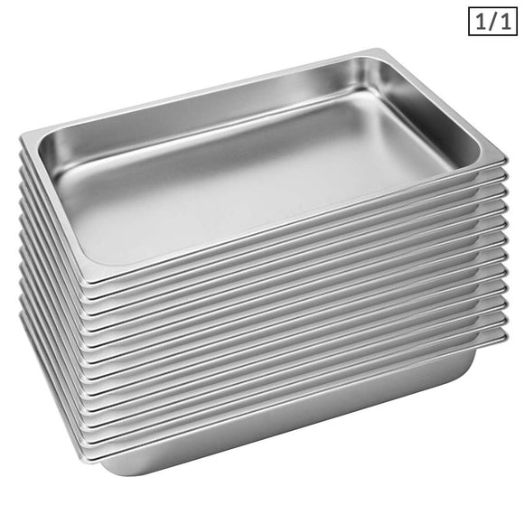 NNEAGS 12X  GN Pan Full Size 1/1 GN Pan 6.5cm Deep Stainless Steel Tray