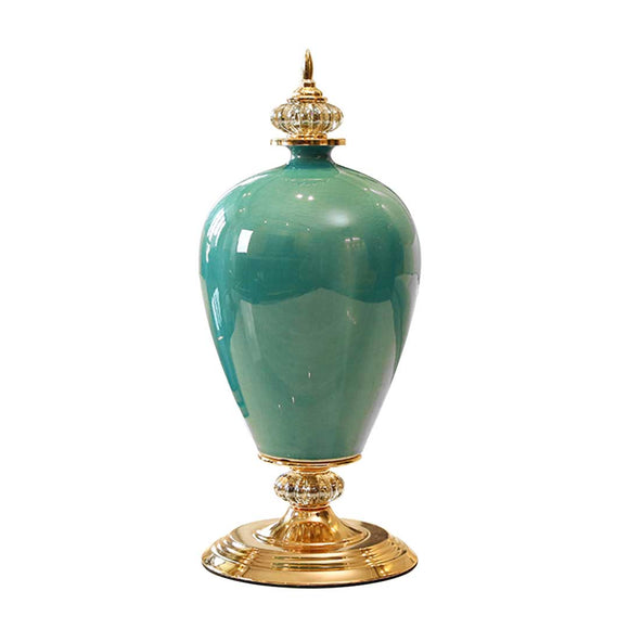 NNEAGS 42.50cm Ceramic Oval Flower Vase with Gold Metal Base Green