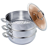 NNEAGS 3 Tier 32cm Heavy Duty Stainless Steel Food Steamer Vegetable Pot Stackable Pan Insert with Glass Lid