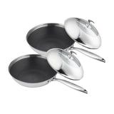 NNEAGS 2X 18/10 Stainless Steel Fry Pan 30cm Frying Pan Top Grade Cooking Non Stick Interior Skillet with Lid