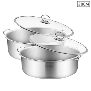 NNEAGS 2X Stainless Steel 28cm Casserole With Lid Induction Cookware