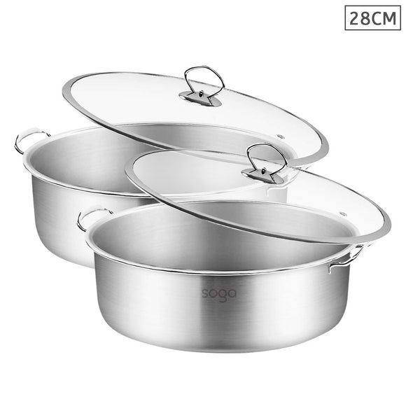 NNEAGS 2X Stainless Steel 28cm Casserole With Lid Induction Cookware